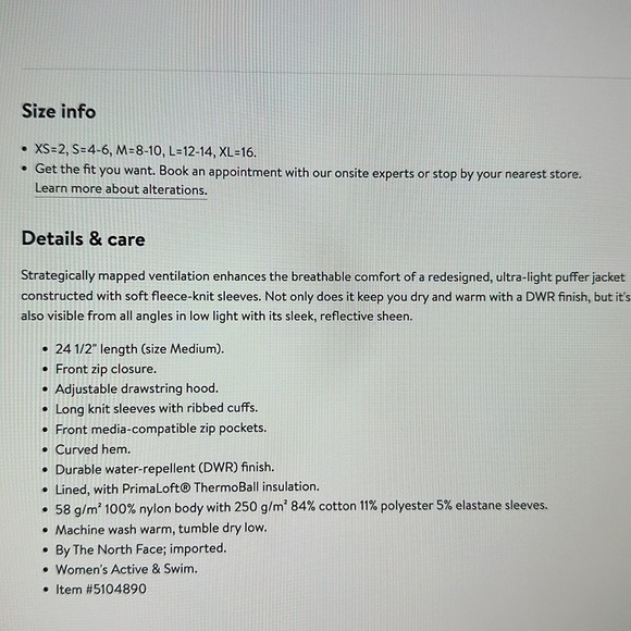 The North Face Endeavor Black Thermoball PrimaLoft Quilted Jacket Womens M - Picture 5 of 5